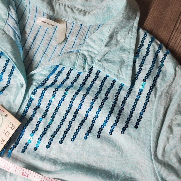 NWT Roper Blue Sequin Pearl Snap Button Down Shirt Women's Size XL - Picture 11 of 16
